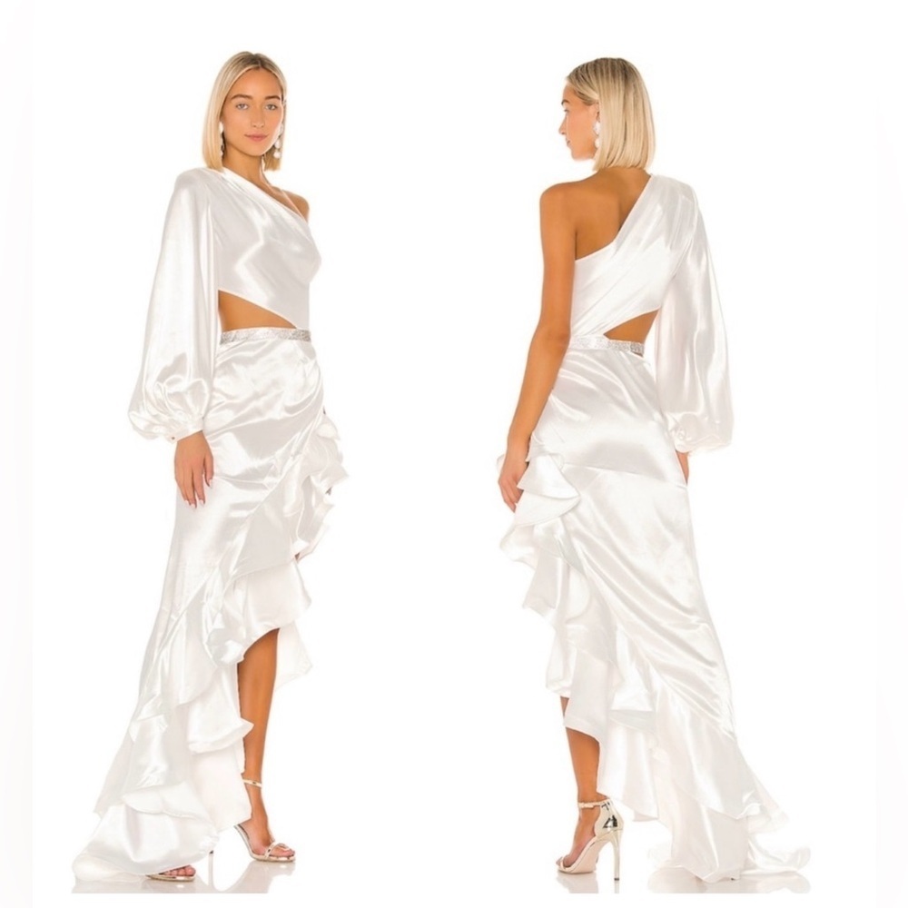 Bronx And Banco One Sleeve Cut Out Bridal Gown Size Large - Picture 3 of 10